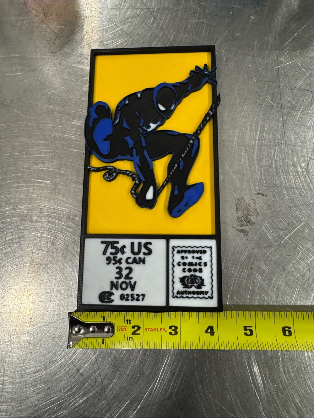 Marvel Black and Blue Spider-Man Plaque on Yellow Field